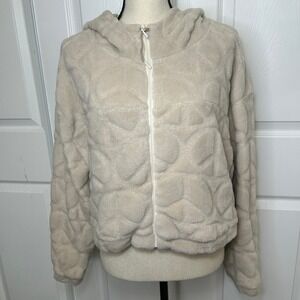 Urban‎ Outfitters Fleece Jacket Women's Medium Quilted Cream Fuzzy Hooded Zip